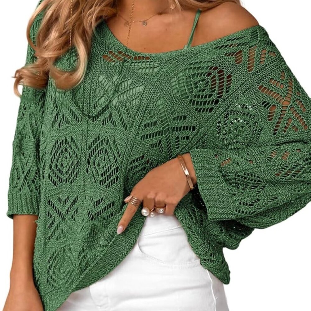 NWT - Dokotoo - Women’s Green Crochet Sweater Pullover - Size Large